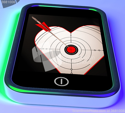 Image of Target Heart On Smartphone Showing Love Shot