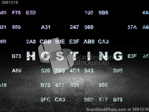 Image of Web design concept: Hosting in grunge dark room