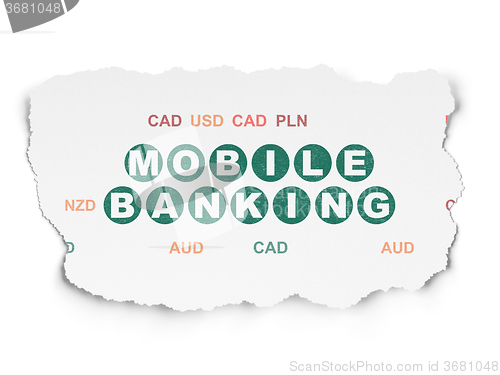 Image of Banking concept: Mobile Banking on Torn Paper background