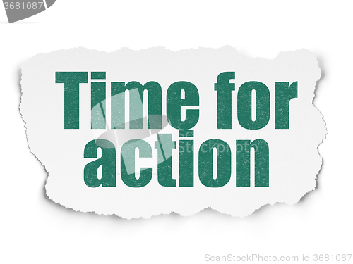 Image of Timeline concept: Time for Action on Torn Paper background