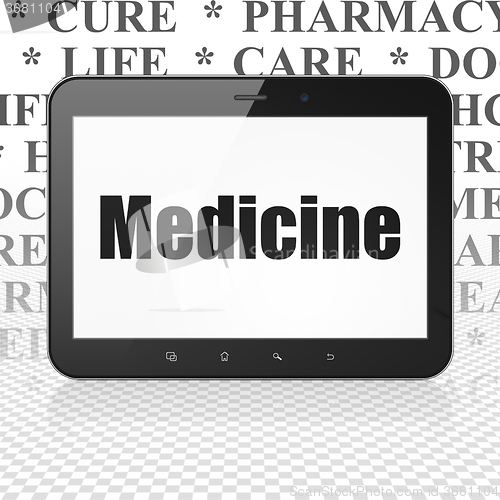 Image of Health concept: Tablet Computer with Medicine on display
