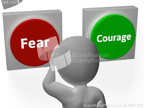 Image of Fear Courage Buttons Show Scary Or Unafraid