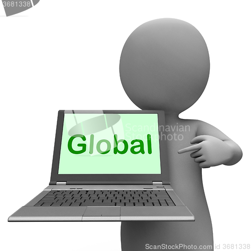 Image of Global Laptop Shows Interconnected Continental Globalization Con