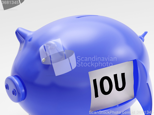 Image of IOU In Piggy Shows Unemployment And Recession