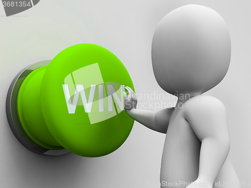 Image of Win Button Means 1st Place Competition Or Victory