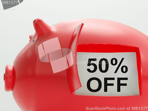 Image of Fifty Percent Off Piggy Bank Shows 50 Price Cut