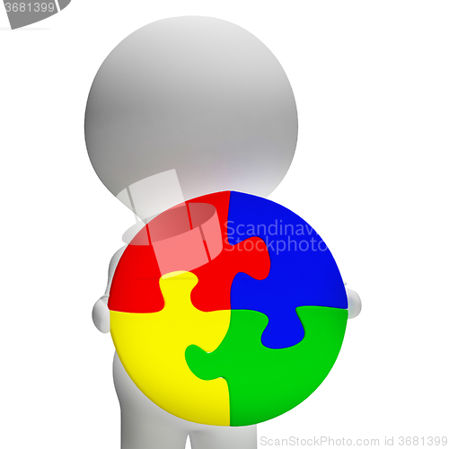 Image of Jigsaw Solution And 3d Character Showing Solution Or Wholeness