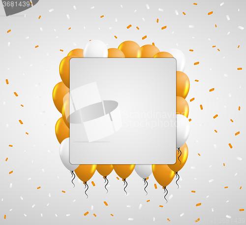 Image of square badge and orange balloons