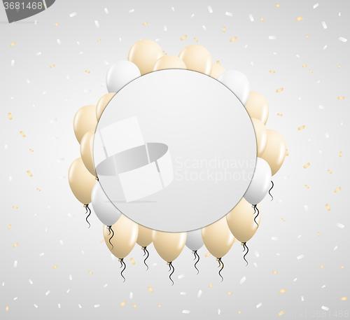 Image of circle badge and beige balloons