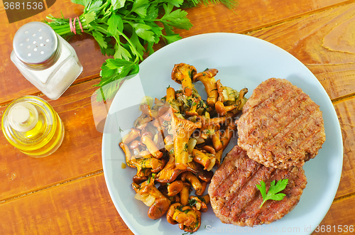 Image of burgers with fried mushrooms