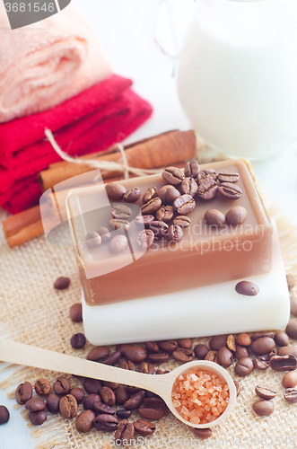 Image of coffee soap, soap for spa, coffee and milk