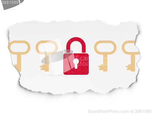 Image of Protection concept: closed padlock icon on Torn Paper background