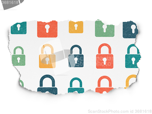 Image of Security concept: Closed Padlock icons on Torn Paper background