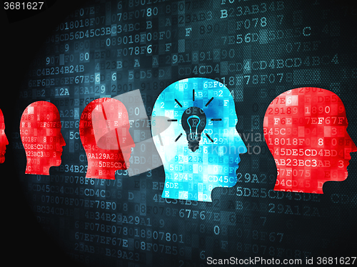Image of Business concept: Head With Lightbulb on digital background
