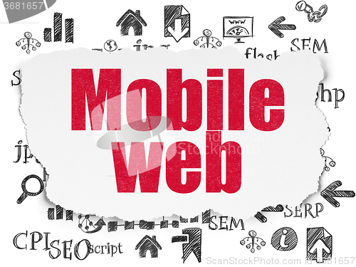 Image of Web design concept: Mobile Web on Torn Paper background