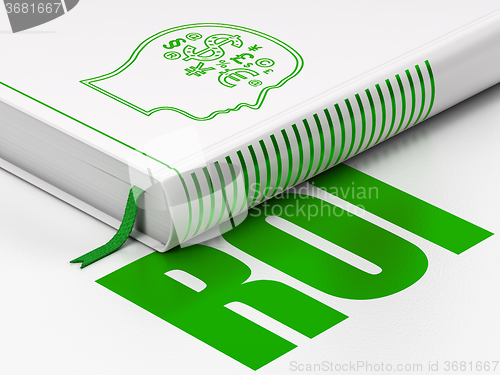 Image of Finance concept: book Head With Finance Symbol, ROI on white background