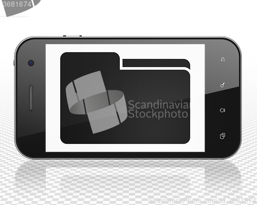 Image of Finance concept: Smartphone with Folder on display
