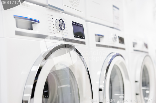 Image of washing mashines in appliance store