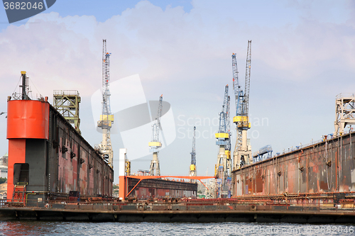 Image of Port of Hamburg on the river Elbe, the largest port in Germany
