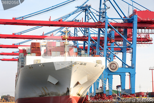 Image of Port of Hamburg on the river Elbe, the largest port in Germany