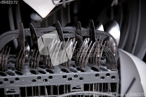 Image of utensils with drops in during washing