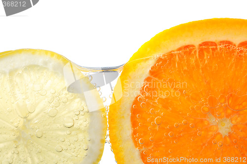 Image of Orange and lemon slices in water