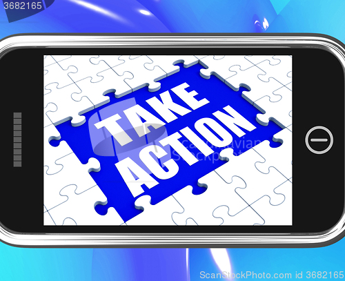 Image of Take Action Tablet Shows Motivate To Do Something