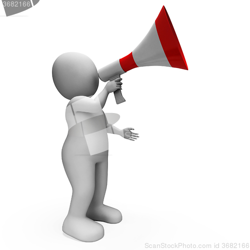 Image of Megaphone Character Shows Announcements Proclaiming And Announci