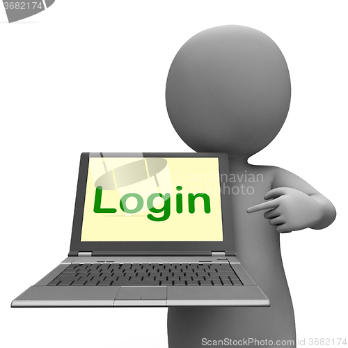 Image of Login Character Laptop Shows Website Sign In Or Signin