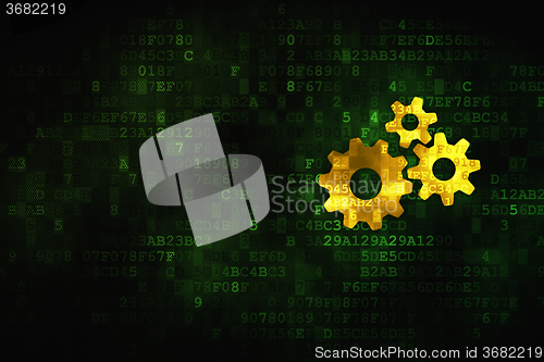 Image of Information concept: Gears on digital background