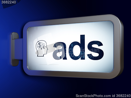 Image of Marketing concept: Ads and Head With Finance Symbol on billboard background
