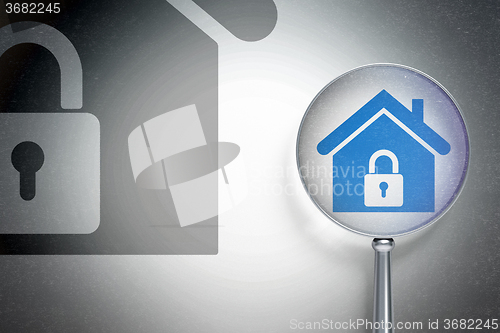 Image of Finance concept:  Home with optical glass on digital background
