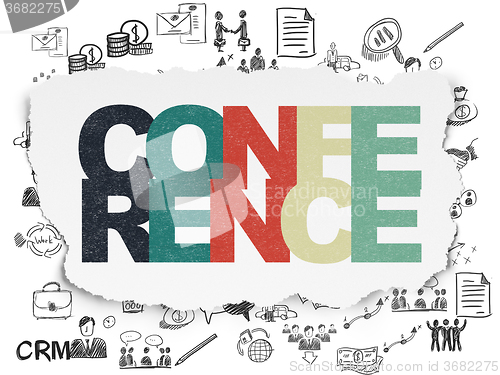 Image of Finance concept: Conference on Torn Paper background