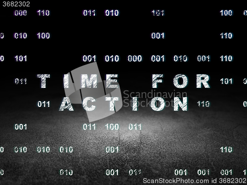 Image of Timeline concept: Time for Action in grunge dark room