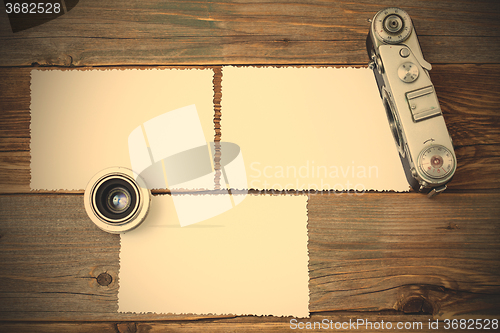 Image of photo, vintage camera and lens, retro style