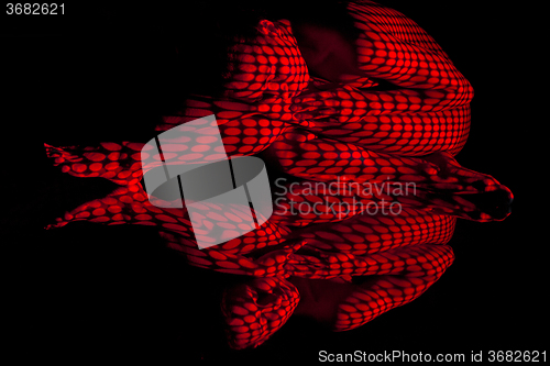 Image of The  body of woman with red pattern and its reflection
