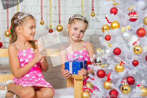 Image of The girl gave her sister a Christmas gift