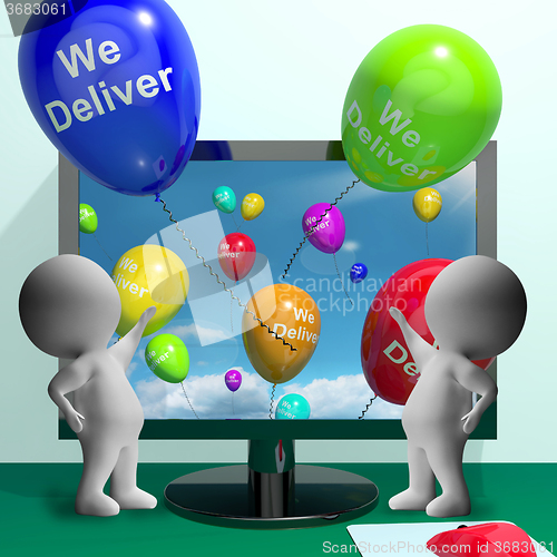 Image of We Deliver Balloons From Computer Showing Delivery Shipping Or L