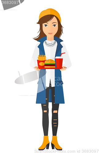 Image of Woman with fast food.