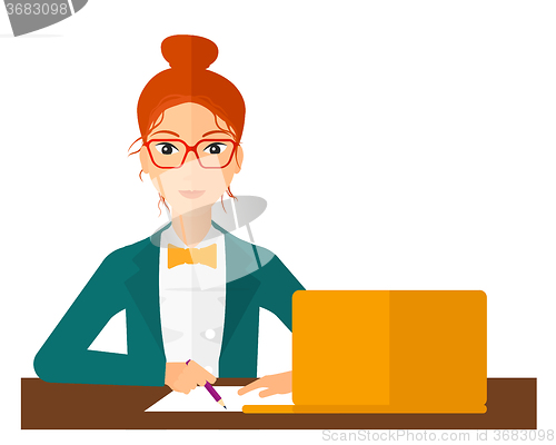Image of Woman using laptop for education.