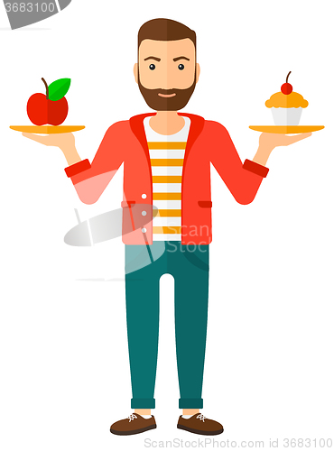 Image of Man with apple and cake.