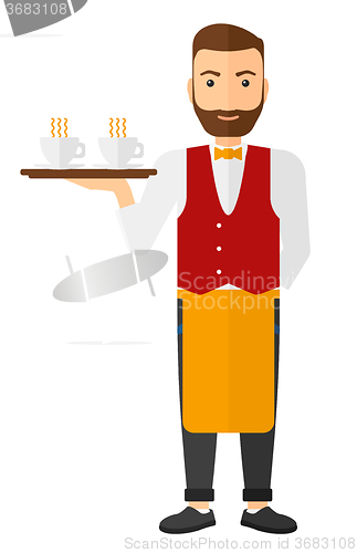 Image of Waiter holding tray with beverages.