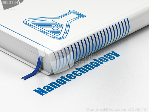 Image of Science concept: book Flask, Nanotechnology on white background