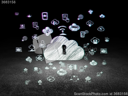 Image of Cloud technology concept: Cloud With Keyhole in grunge dark room