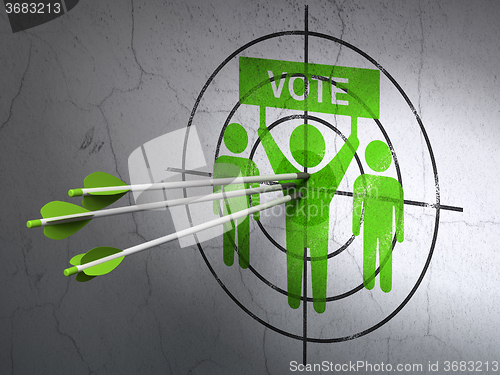 Image of Politics concept: arrows in Election Campaign target on wall background