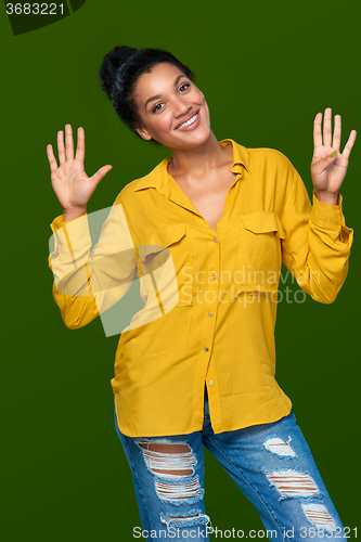 Image of Woman showing nine fingers