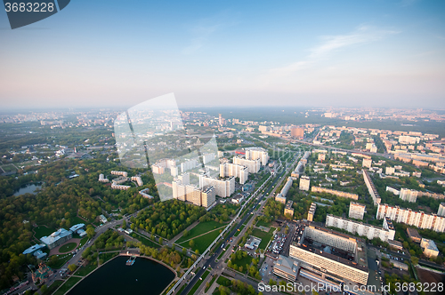 Image of Bird\'s eye view of Moscow at dawn