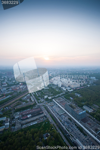 Image of Bird\'s eye view of Moscow at dawn