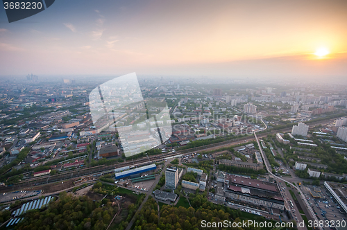 Image of Bird\'s eye view of Moscow at dawn