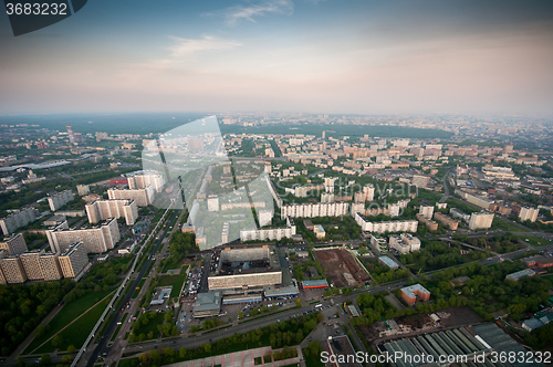 Image of Bird\'s eye view of Moscow at dawn